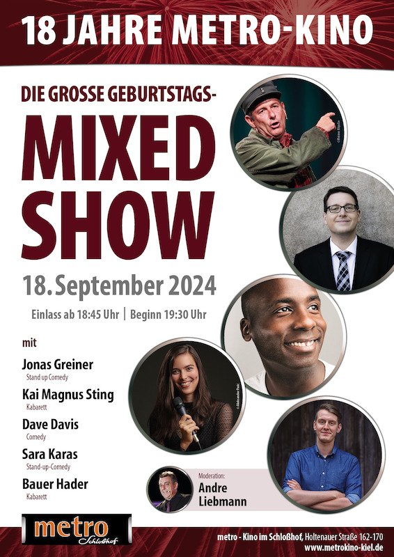 DIE GROSSE GEBURTSTAGS-MIXED SHOW - mit Kai Magnus Sting, Dave Davis, Bauer Hader, Jonas Greiner und Sara Karas