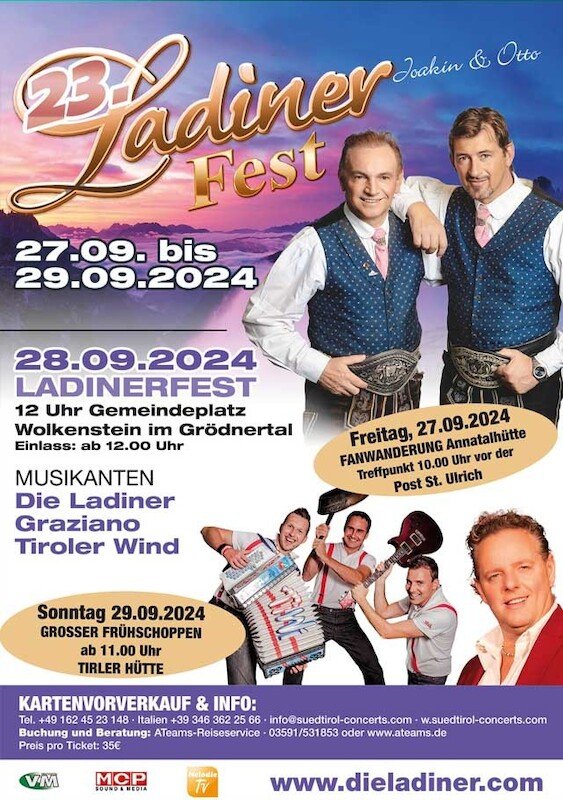 Das 23. Ladinerfest 2024 in Wolkenstein im Grödnertal/Südtirol - präsentiert von ATeams und Mcp