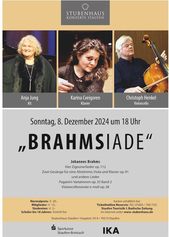 “Brahmsiade“ - Lieder, Kammermusik und Klaviermusik von Johannes Brahms